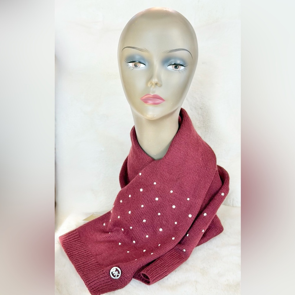 New with tags Michael Kors Burgundy Scarf with Silver embellishments and MK logo